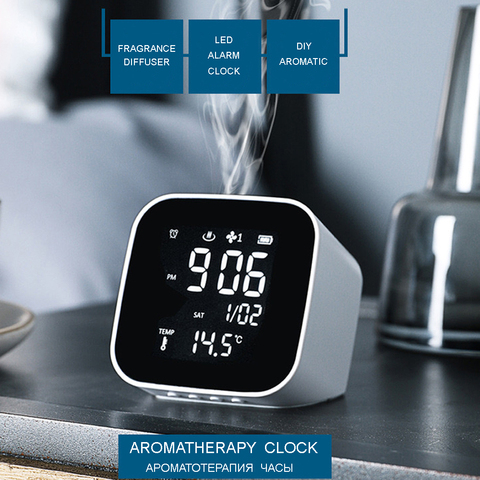 Reloj despertador Digital LED aromático, difusor de fragancia de aceite esencial de aromaterapia, termómetro de temperatura, luz de Control de sonido ► Foto 1/6