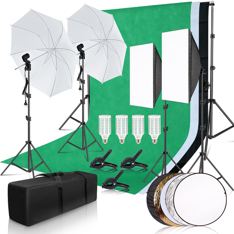 Kit de estudio de fotografía, Softbox de iluminación con marco de fondo de 2,6x3M, 3 uds. De fondo, trípode, paraguas de tablero Reflector ► Foto 1/6