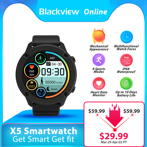 Blackview-reloj inteligente X5 IP68 para hombre y mujer, deportivo, resistente al agua, con recordatorio de mensajes y control del ritmo cardíaco, para teléfono IOS y Android ► Foto 1/6