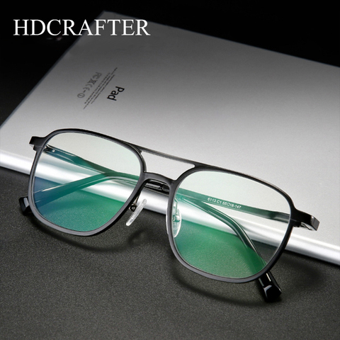 HDCRAFTER-Montura de Gafas de hombre de piloto Vintage de gran tamaño para mujer, con lentes antiluz azul, gafas graduadas para miopía óptica ► Foto 1/6