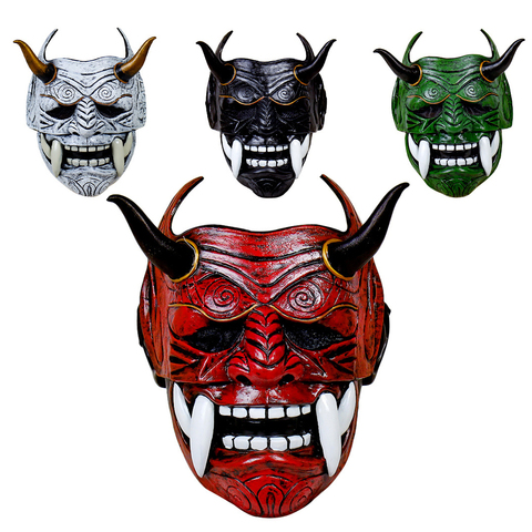 Mascarilla de Cosplay japonesa de samurái, máscaras de látex terroríficas, Máscaras faciales de Horror de Anime, accesorios de disfraces de Halloween, máscaras de Carnaval ► Foto 1/6