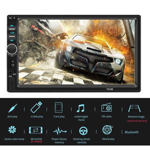 Reproductor MP5 de 7 pulgadas para coche, Radio FM 2 Din, estéreo, Bluetooth, autorradio, Android IOS, Mirror Link, tablero con cámara de marcha atrás ► Foto 1/6