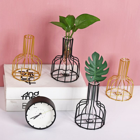 Florero Retro de línea de hierro, florero hidropónico para plantas, soporte de Metal para plantas, accesorios de decoración moderna para el hogar de estilo nórdico de mesa ► Foto 1/6