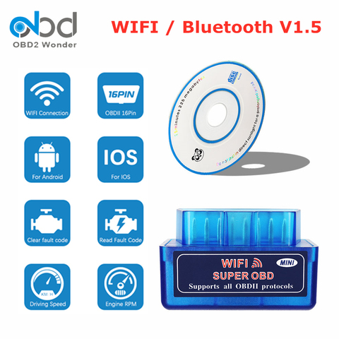 ELM327-escáner de diagnóstico de coche V1.5 OBD2, Bluetooth/WIFI, compatible con todos los protocolos OBD2, funciona en Android/iOS/Windows elm 327 ► Foto 1/6