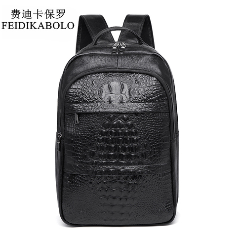 FEIDIKABOLO-mochila de piel auténtica de cocodrilo para hombre, morral de viaje de alta calidad, 100% ► Foto 1/6