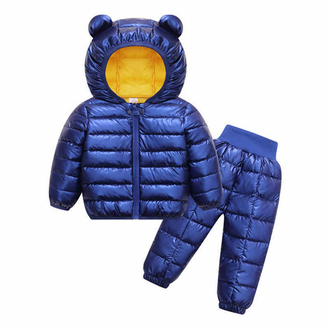 Conjuntos de ropa de invierno para bebés y niños pequeños, chaqueta de plumas de imitación cálida, conjuntos de ropa, abrigos para nieve, chaleco, pantalones, monos ► Foto 1/6