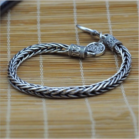 Pulsera de plata de ley 925 para hombre, cuerda de cadena de plata Vintage, hecha a mano, pago falso a 100 ► Foto 1/1