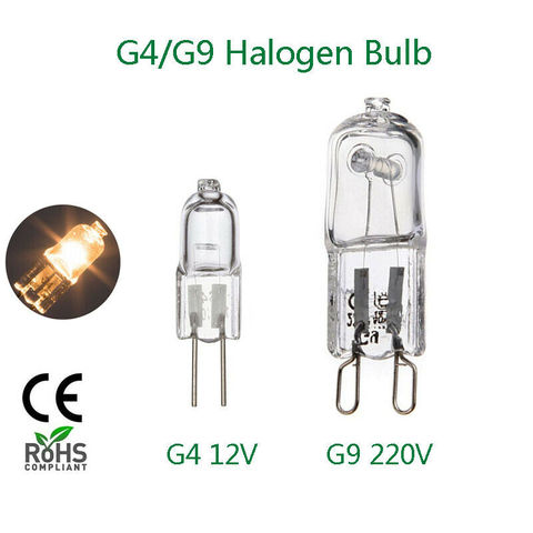 Bombilla halógena G4 de 12V, 10W y 20W, luces G9 de 220V, 25W, 40W, 50W, 60W, blanco cálido, cristal transparente brillante, lámparas de pared de cápsula de alta calidad para interiores ► Foto 1/6