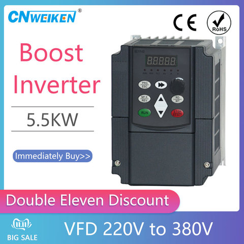 Convertidor de frecuencia variable, inversor de motor de 50Hz/60Hz, Wk310, VFD, 5,5 kW, entrada monofásica de 220v, salida trifásica de 380 ► Foto 1/6