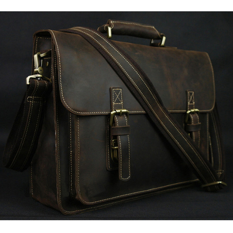 Maletín de cuero Vintage Crazy Horse para hombre, bolsa para portátil, de trabajo, de negocios, de cuero genuino, bandolera ► Foto 1/6