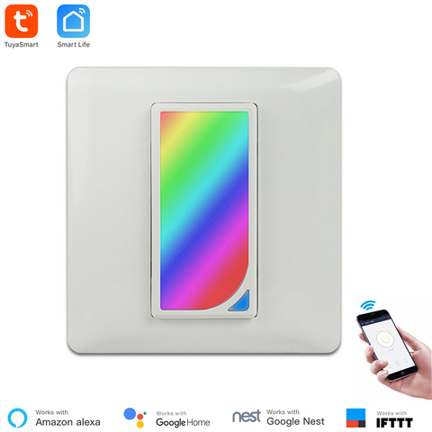 Interruptor de pared inteligente Tuya con luz de escenario RGBW, 2W, estándar europeo, WiFi, Control inalámbrico, Compatible con Google y Alexa ► Foto 1/6