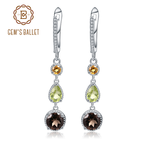 Gem's Ballet-pendientes de gota de cuarzo ahumado para mujer, joyería fina, cuarzo Natural, citrino Peridoto, boda, 925 ► Foto 1/6