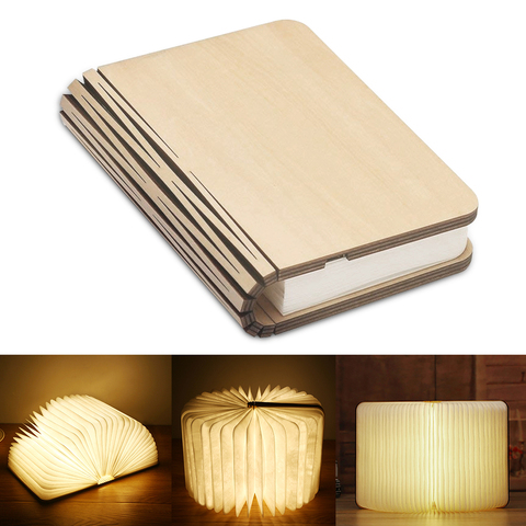 Lámpara de madera para libros, recargable por USB LED magnético, plegable, regulable, 3 colores, para escritorio, decoración del hogar ► Foto 1/6