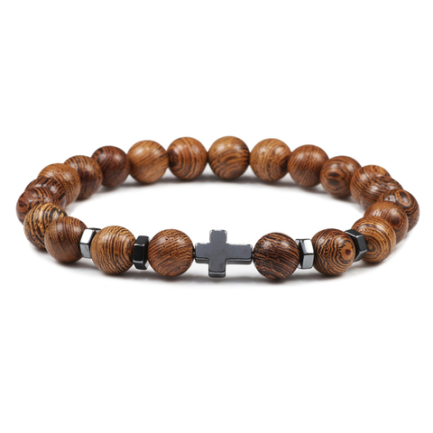 Pulsera de oración para hombres y mujeres, brazalete con Cruz de hematita, cuentas de piedra Natural, ónice, Jesús, pulseras de meditación, joyería, regalo ► Foto 1/6