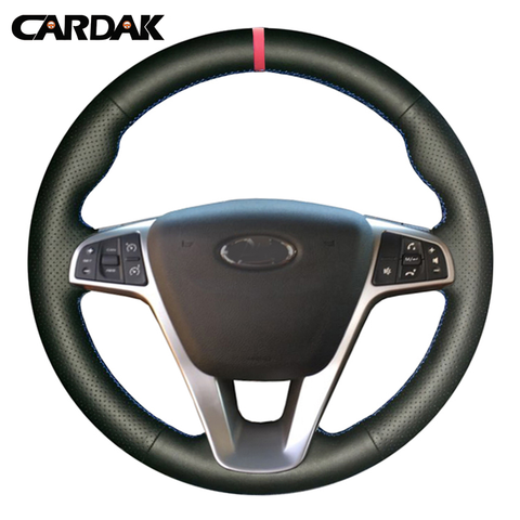 CARDAK mano-negro de punto de cuero Artificial protector para volante de coche para Lada Vesta 2015, 2016, 2017, 2022, 2022 Vesta SW ► Foto 1/6