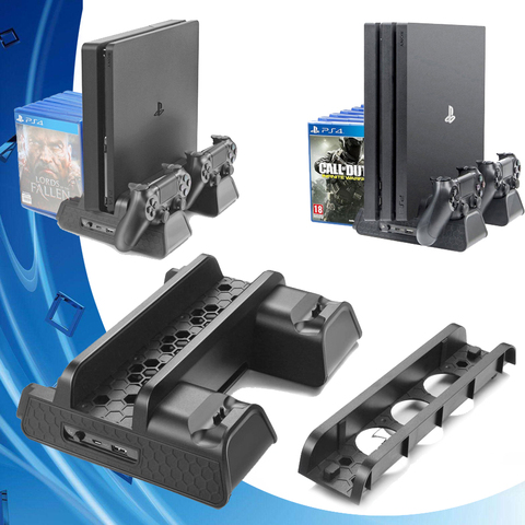 Soporte Vertical para consola PS4 Slim/PRO, ventilador de refrigeración y soporte de cargador para mando, estación de carga de almacenamiento para SONY Playstation 4 ► Foto 1/6