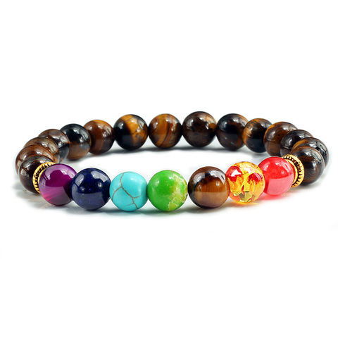 Piedra Natural Ojo de Tigre 7 pulseras y brazaletes de Chakra cuentas de equilibrio de Yoga Buda oración pulsera elástica hombres pulseira masculina ► Foto 1/6