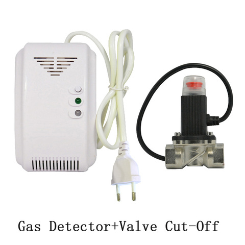 1 Uds 220VAC Combustible de alarma de Gas incluyen válvula de corte de Gas fugas del Gas Natural LPG detector de fugas de DN15 cocina Dispositivo de seguridad. ► Foto 1/6