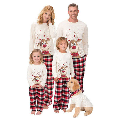 2022 Navidad familia conjunto de pijamas a juego lindo ciervo adulto chico bebé familia juego ropa de Navidad familia Pj ropa de perro bufanda ► Foto 1/6