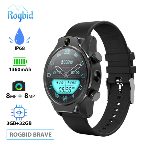 Rogbid valiente 4G inteligente reloj teléfono SIM GPS WIFI Smartwatch hombres 3GB 32GB IP68 impermeable 5ATM Cámara Dual de HD 8MP identificación facial Android ► Foto 1/6