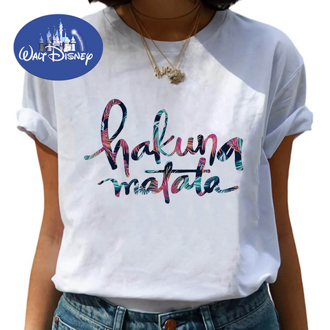 Camisetas de moda de Disney para Mujer, camisetas Punk con letras del Rey León HAKUNA MATATA, Ropa superpopular de talla grande para Mujer ► Foto 1/6