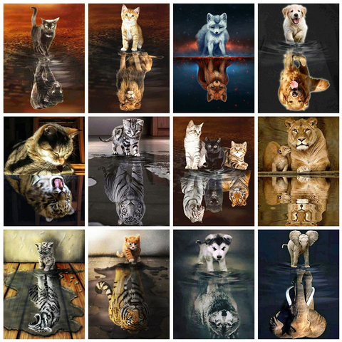 Evershine-gato pintado diamante 5D, bordado de diamantes de imitación cuadrados, imágenes de reflejo de animales, mosaico para decoración del hogar ► Foto 1/6