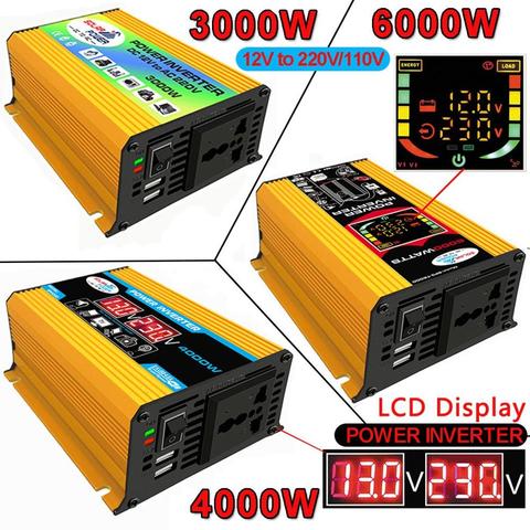 Inversor de conversión de coche con pantalla LED, doble USB, amarillo, 6000W, 4000W, 3000W, 12V-220V, protección múltiple, nuevo ► Foto 1/6