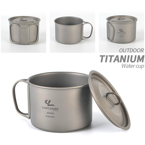 Taza de titanio para exteriores, vajilla para acampar, Picnic, agua, taza de café, té con tapa, 450/600ml, fideos cocidos de montaña ► Foto 1/6