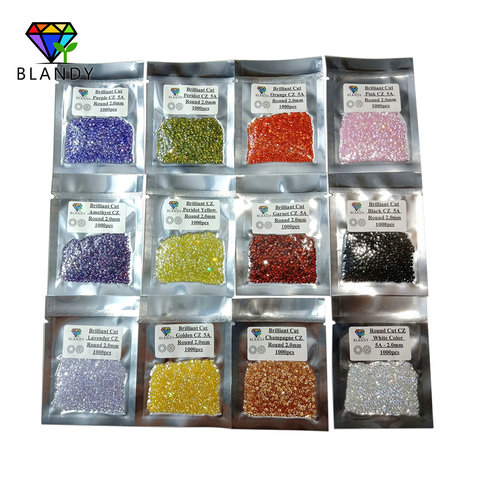 1000 unids/lote 0,8 ~ 3,0mm 5A calidad varios Color piedra CZ brillante redondo corte Zirconia cúbico gemas sintéticas para joyería ► Foto 1/6