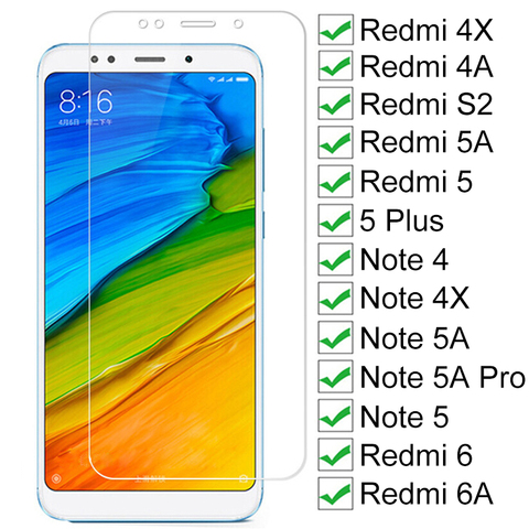 Vidrio Templado 9H para Xiaomi Redmi 5 Plus 5 5A S2 4A 4X 6 6A, Protector de pantalla de cristal, Note 4 4X 5 5A 6 Pro, vidrio Protector de seguridad ► Foto 1/6