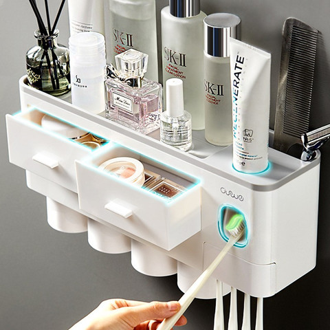 Soporte magnético para cepillos de dientes, dispensador automático de pasta dental, estante de almacenamiento, accesorios para el baño, hogar ► Foto 1/6