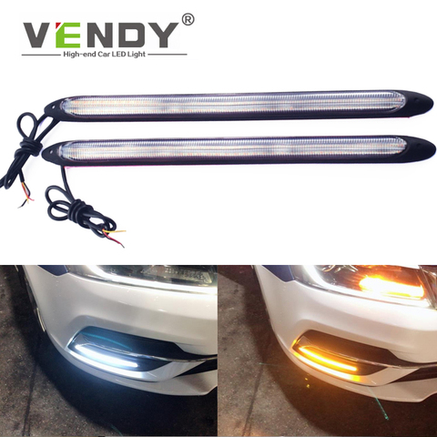 Tira de luces Led de circulación diurna para coche, lámpara de señal de giro amarilla, flujo secuencial, 12V, Universal, 2 uds. ► Foto 1/6