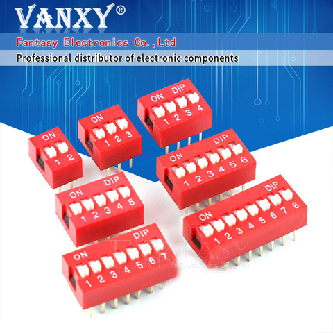 Módulo interruptor de deslizamiento tipo 1, 2, 3, 4, 5, 6, 7, 8, 9, 10, 12 bits, 2,54mm, posición, DIP, paso rojo, interruptor rápido, 10 Uds. ► Foto 1/3