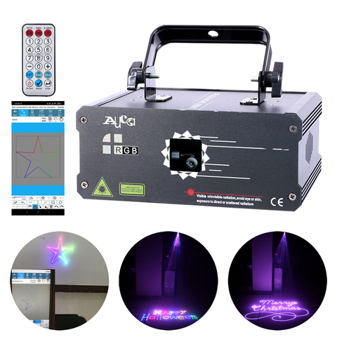 Escáner láser RGB DMX512, proyector de animación de 500MW y 1W con patrones de edición por aplicación móvil, Luces de escenario para fiestas, Navidad y Club de DJ ► Foto 1/6