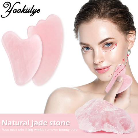 Natural Jade Gua Sha tablero raspador masaje de cuarzo rosa Jade Guasha piedra Chin cuello de la cara de arrugas removedor de belleza ► Foto 1/6