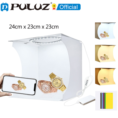 PULUZ 23cm caja iluminada para fotografía con 6Color de fondo regulable Anillo de luz LED Luz de estudio de fotografía de la caja de la tienda de escritorio Mini Softbox ► Foto 1/6