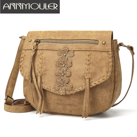 Annmouler-Bolso de diseñador para mujer, bandolera con flor de bolso de hombro de cuero de Pu, bandolera pequeña de encaje marrón ► Foto 1/6