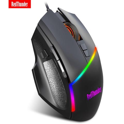 RedThunder-ratón Gaming A876, retroiluminación RGB, (800-1200-3200-6400) DPI, diseño ergonómico, botones de función para jugador de ordenador ► Foto 1/6