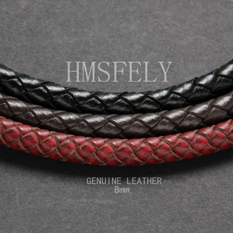 HMSFELY-cordón de cuero trenzado para fabricación de joyas, cuerda de cuero genuino de 8mm, accesorios para pulseras, color rojo y negro ► Foto 1/6