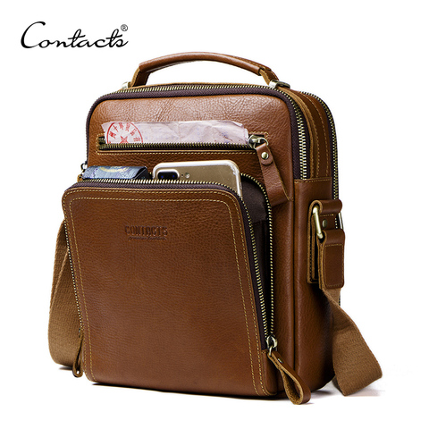 CONTACT'S casuales de los hombres bolsas de mensajero de cuero genuino bolsos de hombro para hombre marca de lujo hombre bolso de moda para ipad ► Foto 1/6