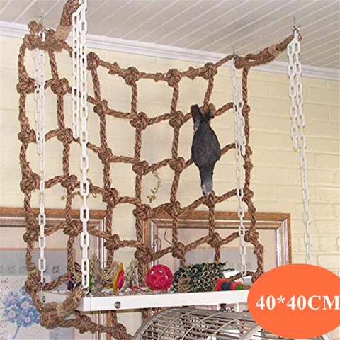 40 * 40cm Red de escalada para loros, juguete para pájaros, cuerda para columpiar, red, soporte para pájaros, hamaca de red con gancho para colgar pájaros, juguetes para masticar y morder ► Foto 1/6