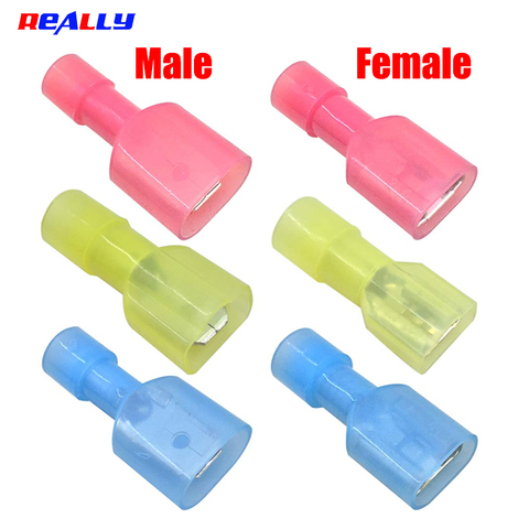 Realmente 100 Uds. 50 pares macho y hembra Nylon Conector de cableado eléctrico Terminal de pala de crimpado aislado rojo azul amarillo MDFN FDFN ► Foto 1/6