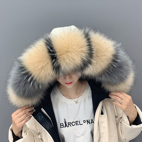 Chaqueta de piel sintética de mapache para invierno, abrigo, bufanda decorativa, Cuello de piel de mapache ► Foto 1/6