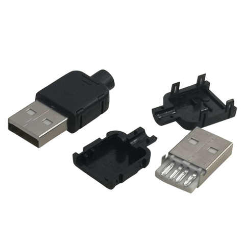 10 juegos de conectores USB 2,0 para conexión de datos, enchufe tipo A macho de 4 pines, adaptador de montaje, Tipo De Soldadura, carcasa de plástico negro ► Foto 1/6