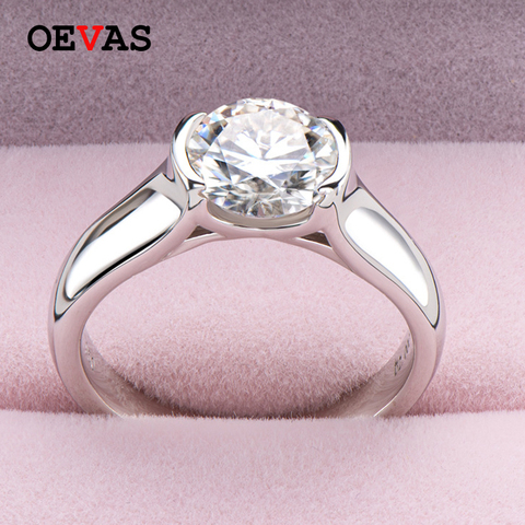 OEVAS Real de 2 quilates, Color D anillo anillos de boda para las Mujeres 18K oro blanco Color 100% Plata de Ley 925 joyería fina para novias ► Foto 1/6