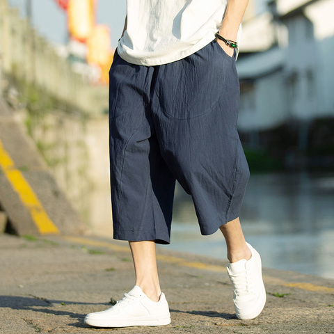 Pantalones harén Harajuku para hombre, pantalón de chándal Vintage de algodón y lino, moda de verano, 2022 ► Foto 1/5