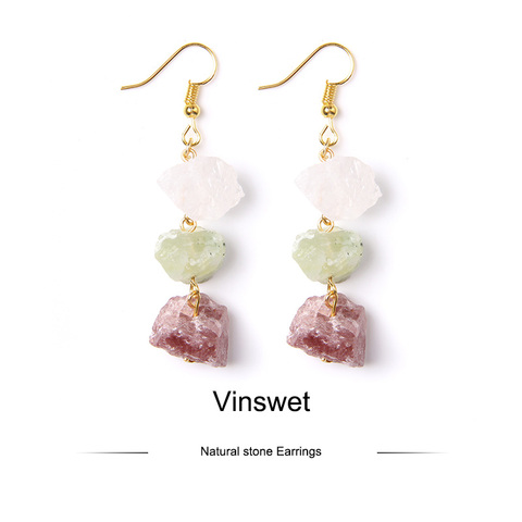 Pendientes de cuarzo con piedras de minerales naturales para mujer, aretes, piedras de minerales, color Rosa, Verde ► Foto 1/6