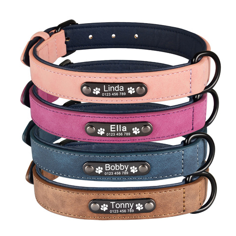 AiruiDog-Collar de cuero personalizado para perro, etiquetas para el cuello, con grabado gratis, nombre, identificación, cachorro, XS, S, M, L ► Foto 1/6