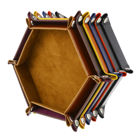 Caja de almacenamiento de dados de juego, bandeja para dados Hexagonal plegable de cuero PU, 6 colores ► Foto 1/5