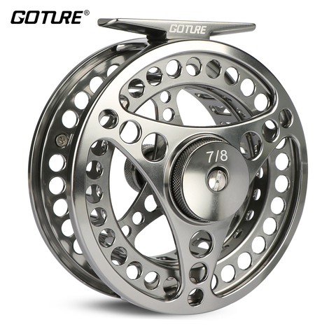 Goture 9/10 7/8 5/6 3/4 WT Fly Fishing Reel CNC Machine Cut Large Arbor Die Casting aluminio Fly Reel con bolsa ► Foto 1/6